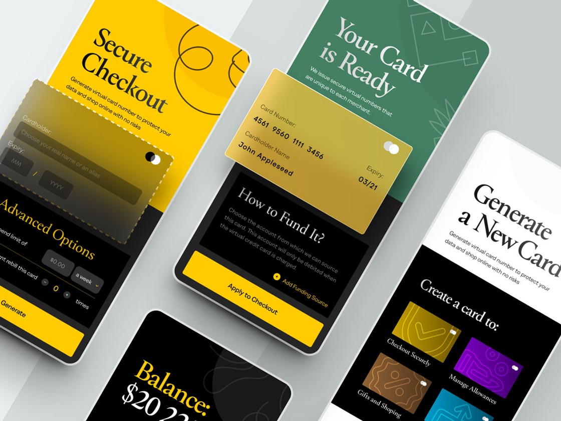 Aplicación de checkout y tarjetas virtuales